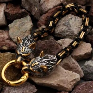 Vikingarmbånd ulvehode svart og gull