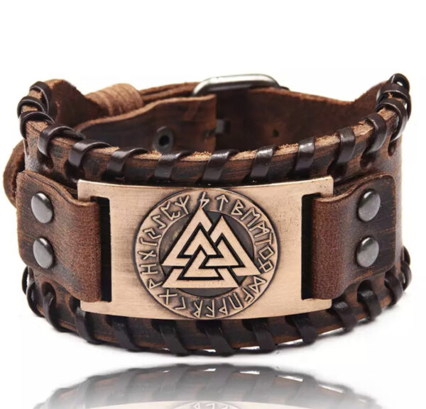 Vikingarmbånd ekte skinn - Valknut - Image 3