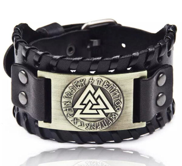 Vikingarmbånd ekte skinn - Valknut