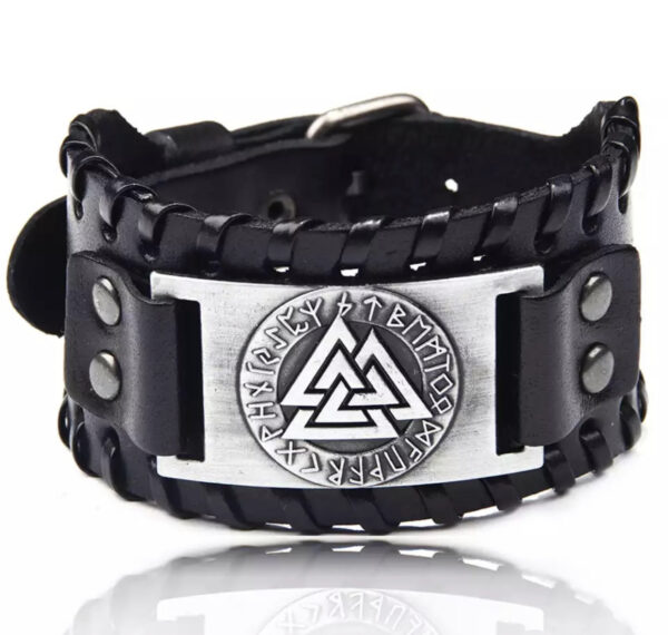 Vikingarmbånd ekte skinn - Valknut - Image 2