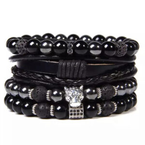 Black pearled leopard armbånd