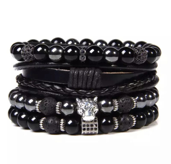 Black pearled leopard armbånd