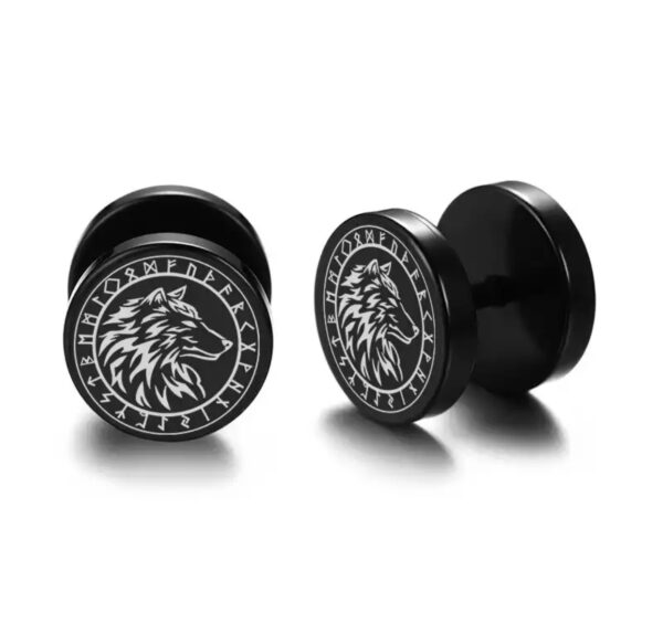 Stud Ørering - Svart Vikingmotiv - Image 7