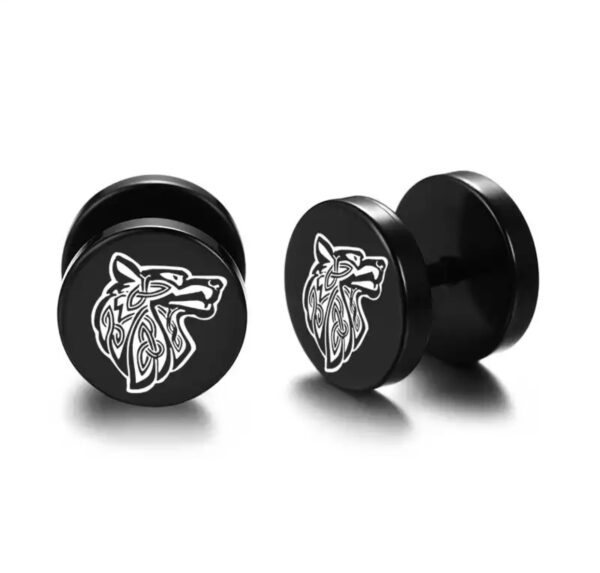 Stud Ørering - Svart Vikingmotiv - Image 6