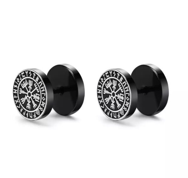 Stud Ørering - Svart Vikingmotiv - Image 5
