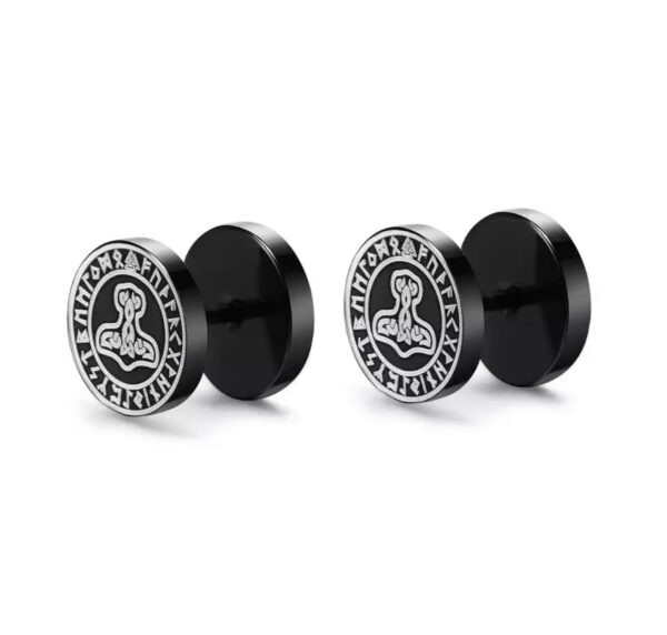 Stud Ørering - Svart Vikingmotiv - Image 3