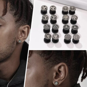 Stud Ørering - Svart Vikingmotiv