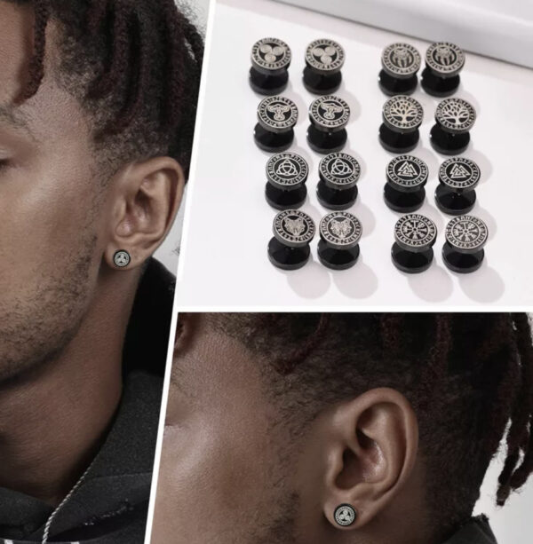 Stud Ørering - Svart Vikingmotiv