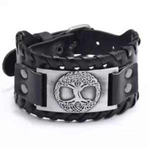 Vikingarmbånd ekte skinn - Livets tre Yggdrasil