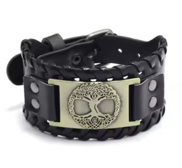 Vikingarmbånd ekte skinn - Livets tre Yggdrasil - Image 2